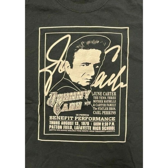 Johnny Cash Concert Announcement T-Shirt Patton Field Lafayette Black Sz CH/P/S - Picture 1 of 7